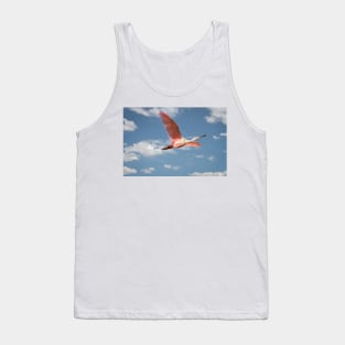 Roseate Spoonbill In Flight On A Beautiful Day Tank Top